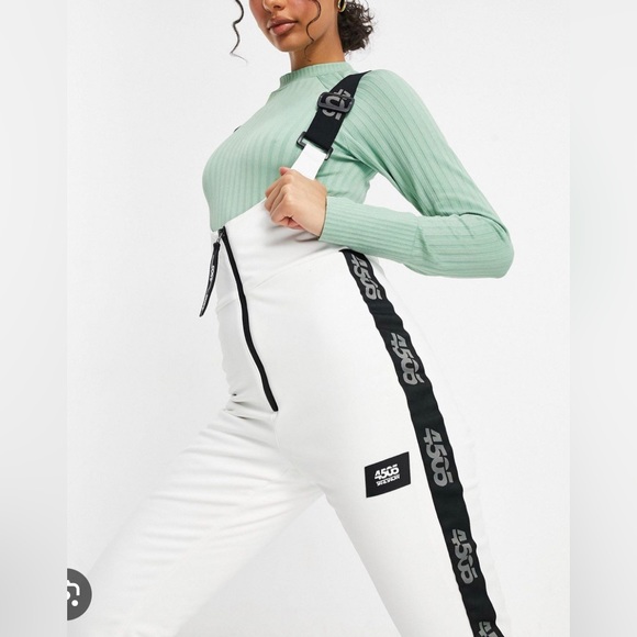 ASOS 4505 white & black ski high waisted ski bib pants salopette - Picture 3 of 12